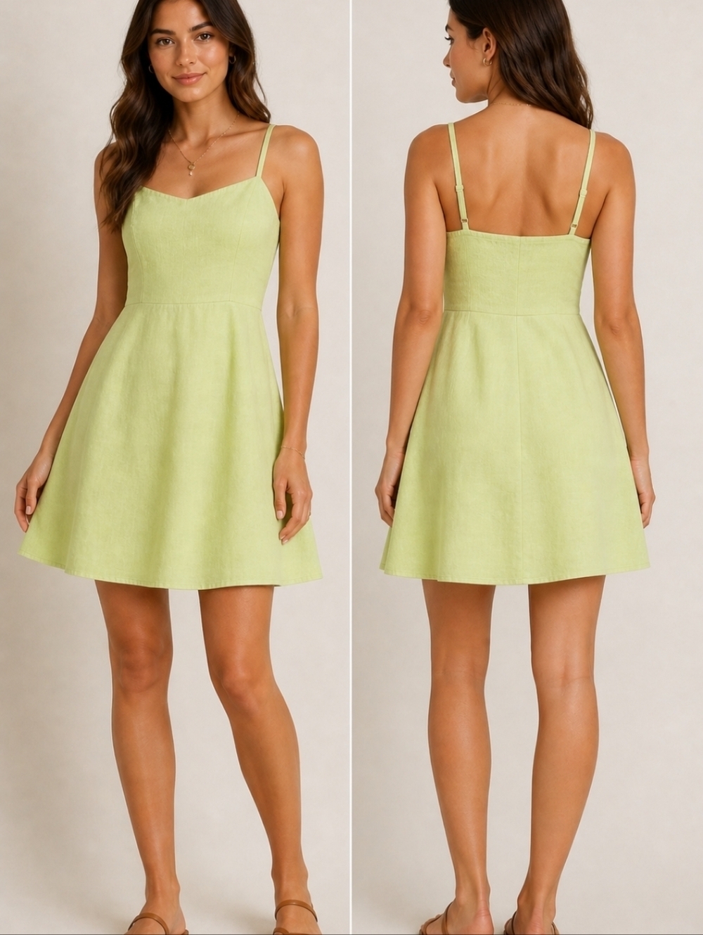 Old Navy Fit & Flare Linen Blend Mini Dress Lime Green XS Pockets Summer